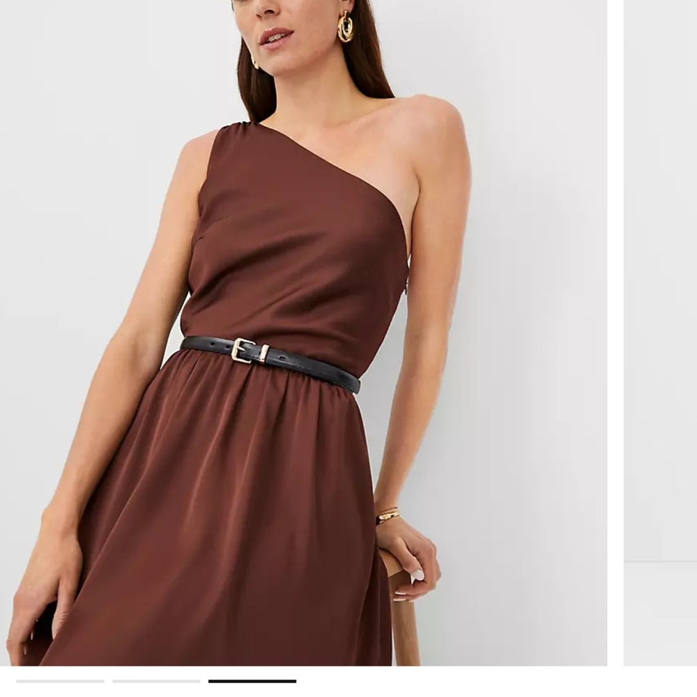 Ann Taylor• One-Shoulder Dress in Rich Brown
